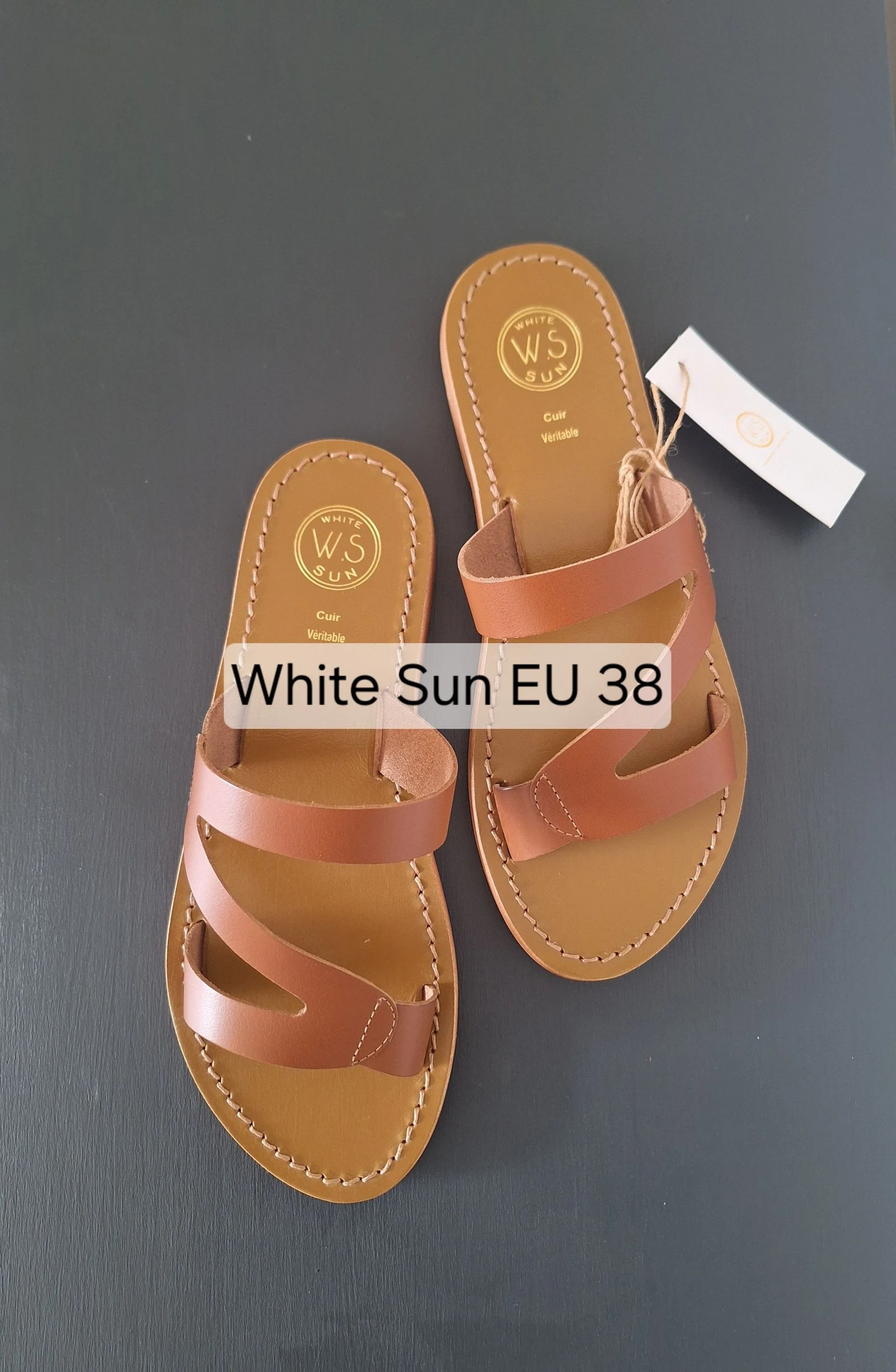 Nieuwe White Sun bruine leren slippers/ sandalen maat 38